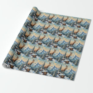 Vintage Mountain Goat on Frosted Christmas Ridge Wrapping Paper