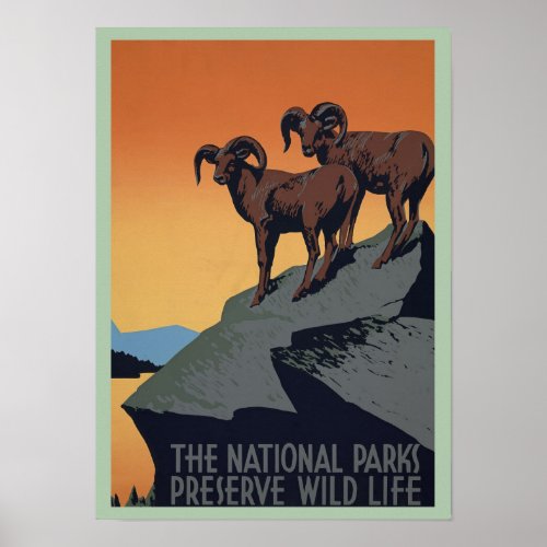 Vintage Mountain Goats National Parks Preserve Poster