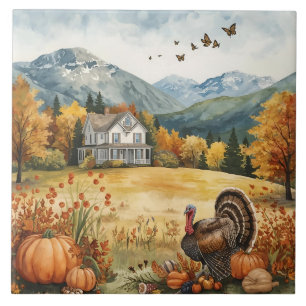 Vintage,Mountain Home thanksgiving Memories Ceramic Tile