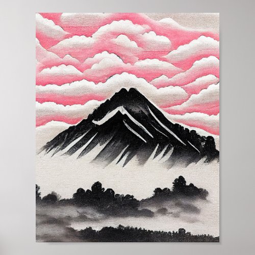 Vintage Mountain Japanese Art Landscape Poster