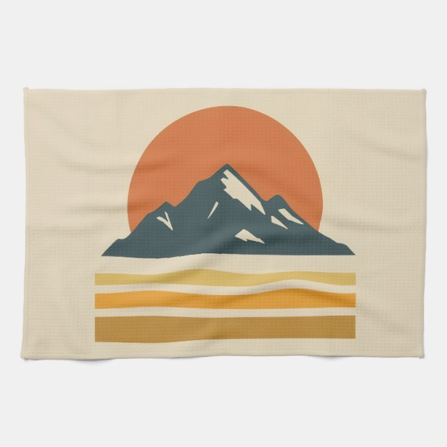 Vintage Mountain Kitchen Towel – Retro Adventure  (Horizontal)
