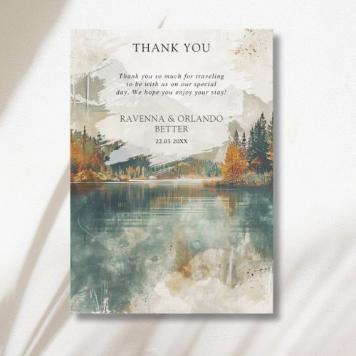 Vintage Mountain Lake Fall Wedding Thank You Card