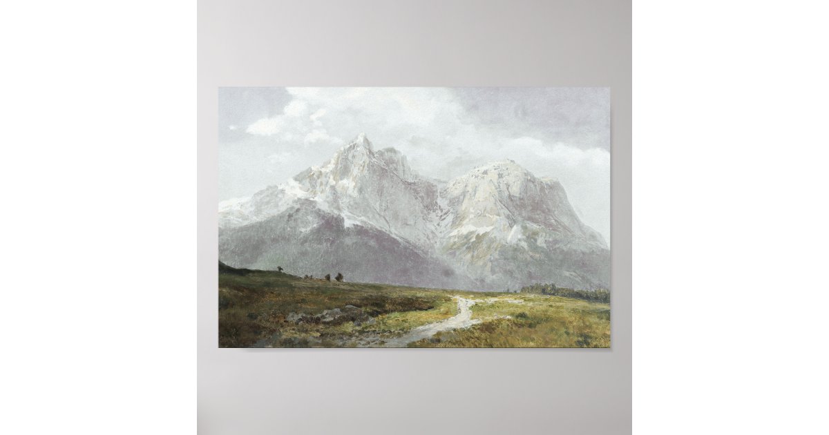 Vintage Mountain Landscape Painting, Rustic Muted. Poster | Zazzle