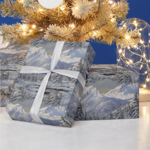 Vintage Mountain Landscape with Snow Wrapping Paper