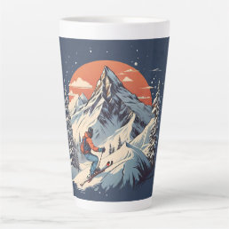 Vintage Mountain Pine Skiing orange Sunset Latte Mug