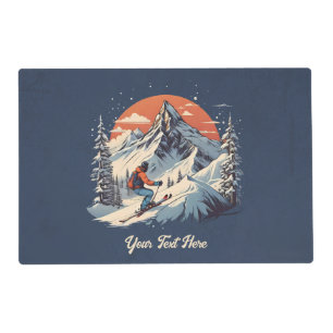 Vintage Mountain Pine Skiing orange Sunset  Placemat