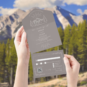 Vintage Mountain Rustic Amethyst RSVP QR All In One Invitation