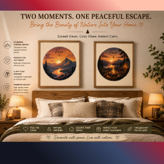 Vintage Mountain Sunset & Campfire Poster Set | Ru