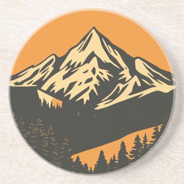 Vintage Mountain Sunset  Coaster (Front)