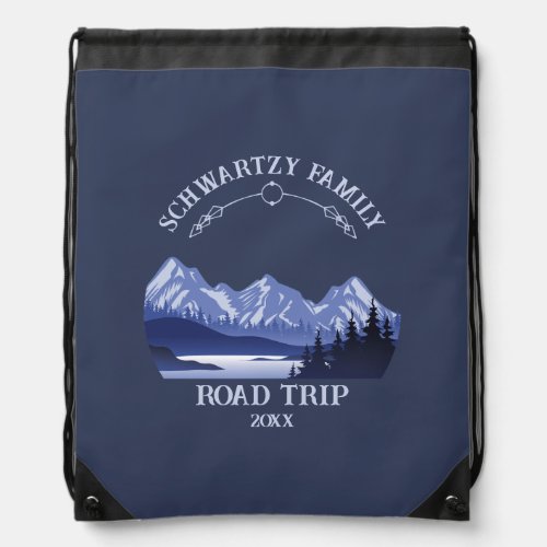 Vintage Mountain Sunset outdoor lake Retreat blue Drawstring Bag