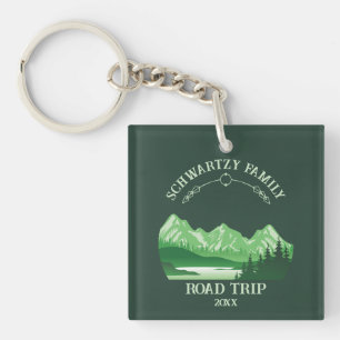 Vintage Mountain Sunset outdoor lake Retreat green Keychain