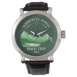 Vintage Mountain Sunset outdoor lake Retreat green Watch
