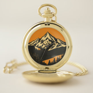 Vintage Mountain Sunset Pocket Watch