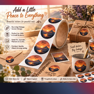 Vintage Mountain Sunset Round Stickers | Retro Nat