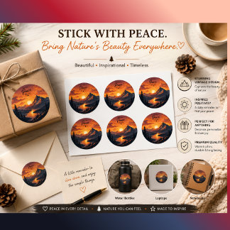 Vintage Mountain Sunset Round Stickers | Retro Nat