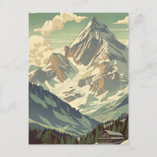Vintage Mountain Travel Ski Lodge Cabin Winter Postcard
