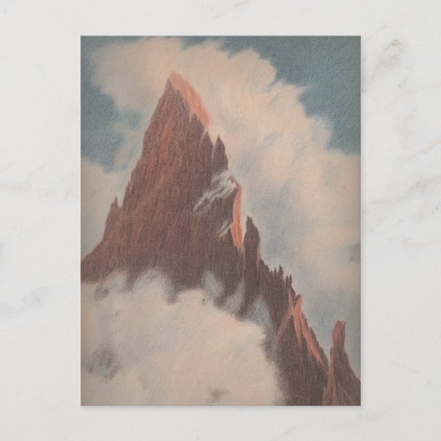 Vintage mountain view landscape clouds snow unique postcard (Front)