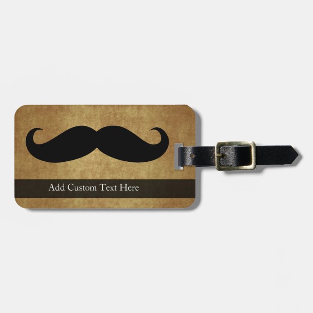 Vintage Moustache w/Custom Text Luggage Tag (Front Horizontal)