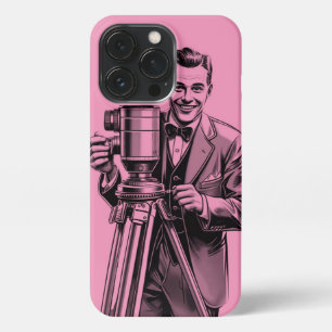 Vintage  movie camera man in pink  iPhone 13 pro case