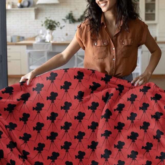 Vintage Movie Camera Pattern Home Theater Fleece Blanket (The perfect blanket for movie fans!)