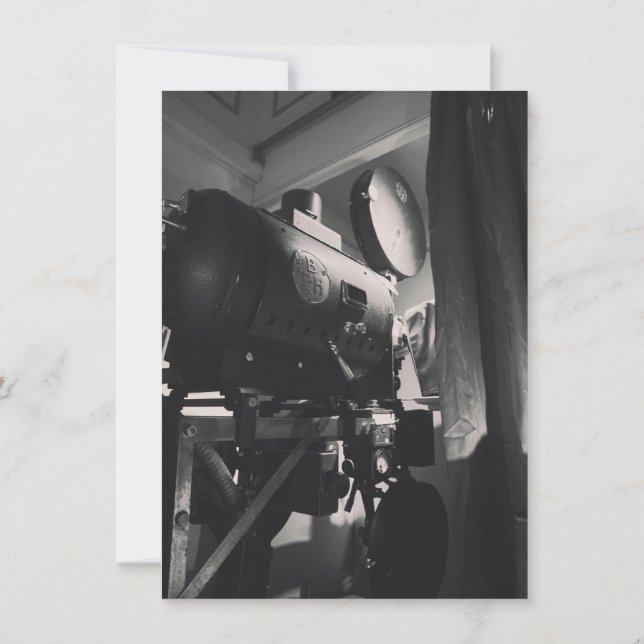 Vintage Movie Camera Photographic Print Invitation (Back)