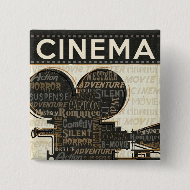 Vintage Movie Camera Pinback Button (Front)
