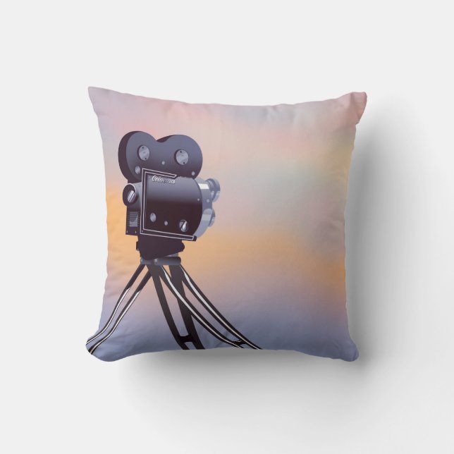 Vintage Movie camera sunset Throw Pillow (Front)