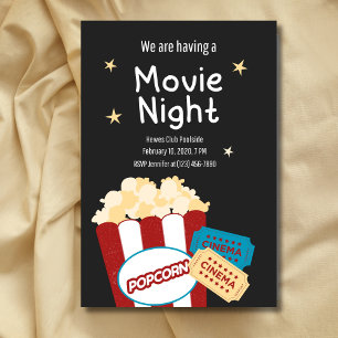 Vintage Movie Night Birthday Party Popcorn Films Invitation