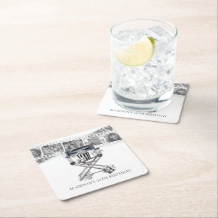 Vintage Movie Party Adult Birthday Custom Square Paper Coaster