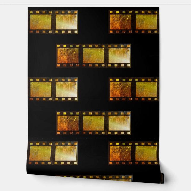 Vintage movie reel film black yellow gold wallpaper  (Unrolling)