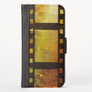 Vintage movie reel film gold black iPhone XS wallet case