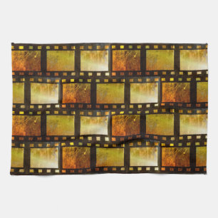 Vintage movie reel film gold yellow and black kitchen towel
