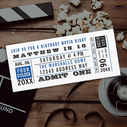 Vintage Movie Ticket Birthday Custom Colors Invita