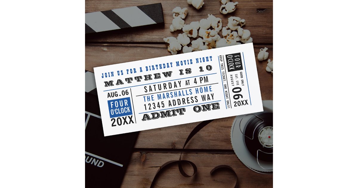 Vintage Movie Ticket Birthday Custom Colors Invita Invitation | Zazzle