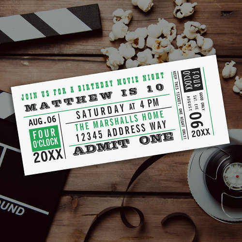 Vintage Movie Ticket Birthday Custom Colors