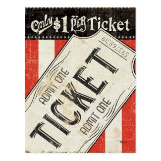 Vintage Movie Ticket Postcard