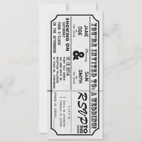 Vintage Movie Ticket Wedding Invitation