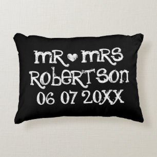Vintage Mr and Mrs black chalkboard accent pillow