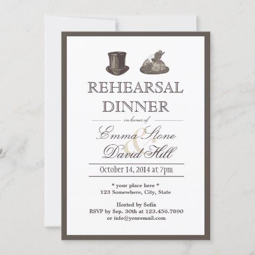 Vintage Border Mr. and Mrs. Hats Rehearsal Dinner 5x7 Paper Invitation Card