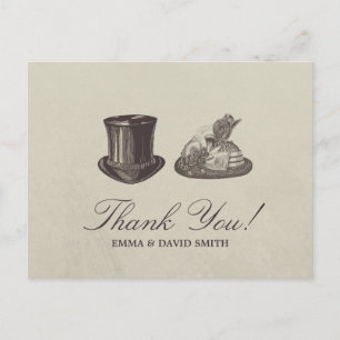 Vintage Mr. and Mrs. Hats Wedding Thank You Postcard
