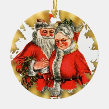 Vintage Mr And Mrs Santa Claus Christmas Ornament by christmas_tshirts at Zazzle