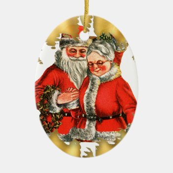 Vintage Mr And Mrs Santa Claus Christmas Ornament by christmas_tshirts at Zazzle