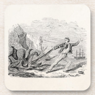 Vintage Mr. Beale Pouple Octopus Template Blank Beverage Coaster