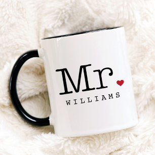 Vintage Mr Black Heart Wedding Monogram Mug