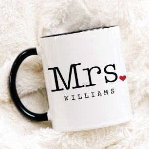 Vintage Mrs Black Heart Wedding Monogram Mug