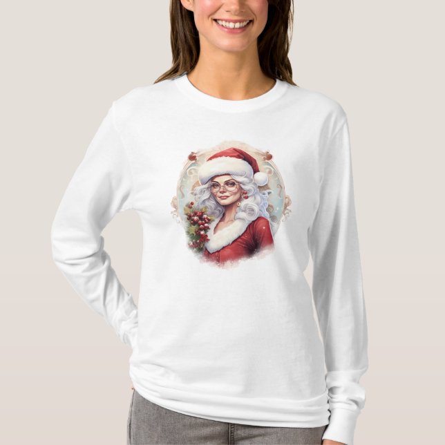 Vintage Mrs. Claus Christmas T-Shirt (Front)