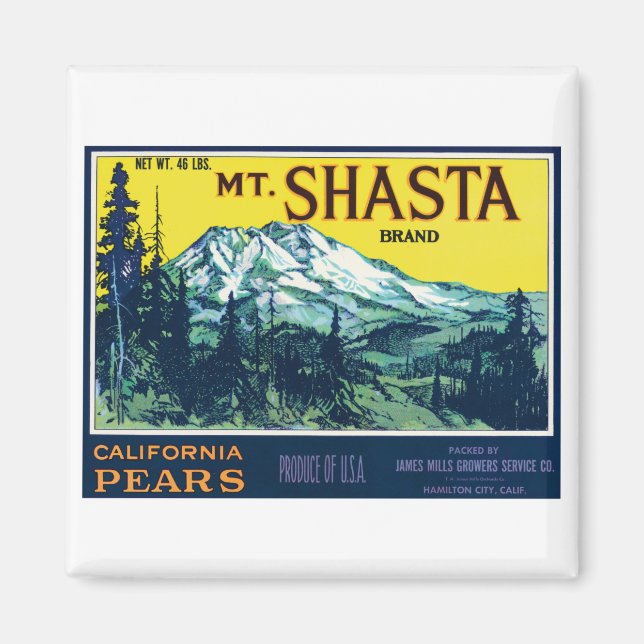 Vintage Mt Shasta California Pears Label Magnet (Front)