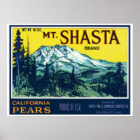 Vintage Mt Shasta California Pears Label