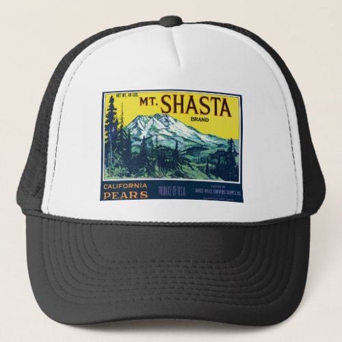 Vintage Mt Shasta California Pears Label Trucker Hat