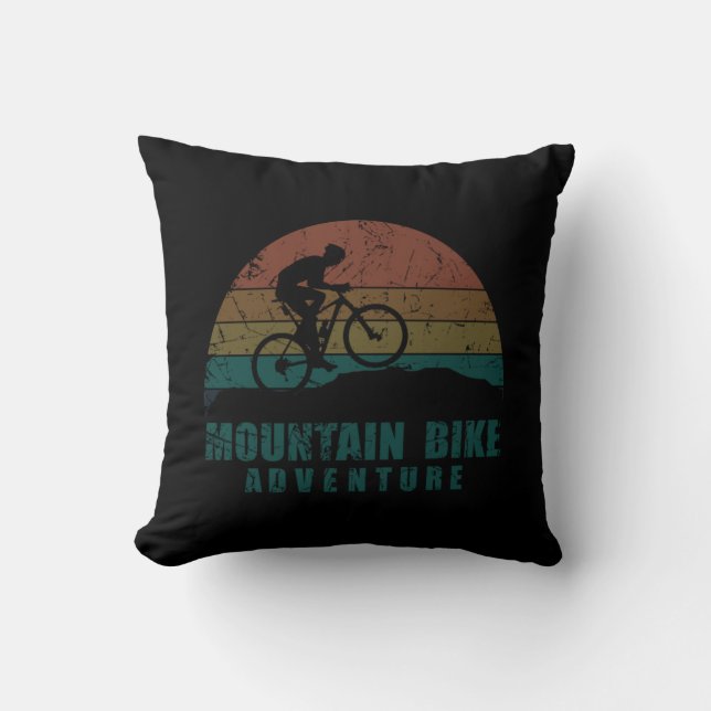 Vintage MTB Adventure - Mountain Biking Throw Pillow (Front)